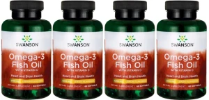 4 x Omega-3 Fish Oil with Vitamin D - Omega-3 & Witamina D-3 60 sgels, Swanson