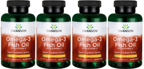 4 x Omega-3 Fish Oil with Vitamin D - Omega-3 &amp; Witamina D-3 60 sgels, Swanson.webp