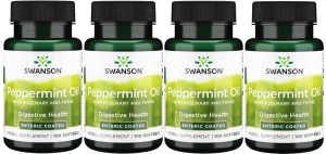 4 x Swanson Peppermint Oil with Rosemary and Thyme - Olejek Miętowy z Rozmarynem i Tymiankiem 100 kapsułek - Odporność Układ Pokarmowy Przeciwbólowe