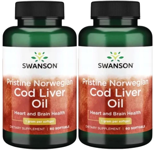 2 x Pristine Norwegian Cod liver oil 60kaps, Swanson.webp