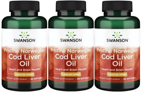 3 x Pristine Norwegian Cod liver oil 60kaps, Swanson.webp