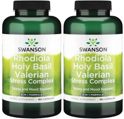 2 x Rhodiola Holy Basil Valerian Stress Complex 180 kaps, Swanson.webp