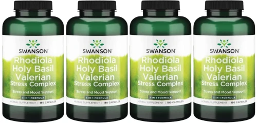 4 x Rhodiola Holy Basil Valerian Stress Complex 180 kaps, Swanson.webp