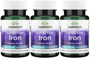 3 x SunActive Iron - Żelazo 15mg 90kaps, Swanson