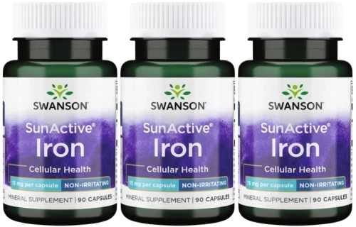 3 x SunActive Iron - Żelazo 15mg 90kaps, Swanson.webp