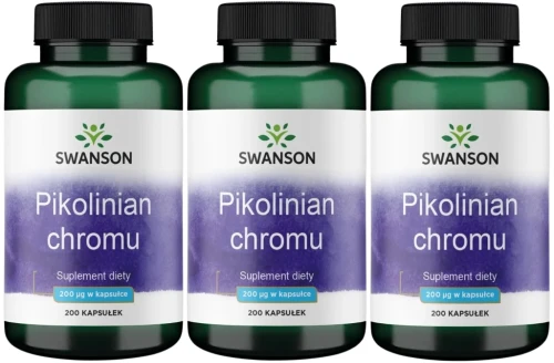 3 x Pikolinian chromu - Chromium Picolinate 200mcg 200kaps, Swanson.webp