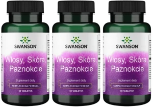 3 x Włosy, skóra paznokcie 60tab, Swanson