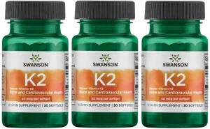 3 x K-2 Natural Vitamin K2 - Witamina K2 Naturalna 50mcg 30 żel, Swanson