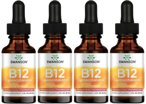 4 x B12 Cyanocobalamin - Witamina B-12 w płynie 59ml, Swanson
