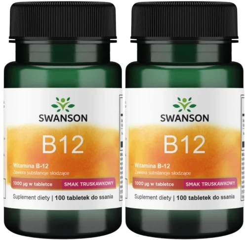 2 x B12 Witamina B-12 smak truskawkowy 1000mcg 100 do ssania, Swanson.webp