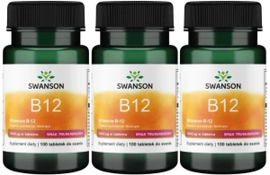 3 x B12 Witamina B-12 smak truskawkowy 1000mcg 100 do ssania, Swanson