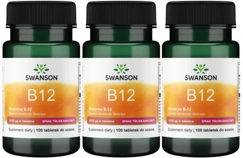 3 x B12 Witamina B-12 smak truskawkowy 1000mcg 100 do ssania, Swanson.webp