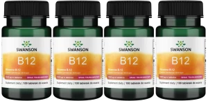 4 x B12 Witamina B-12 smak truskawkowy 1000mcg 100 do ssania, Swanson