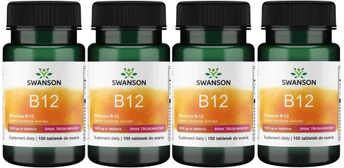 4 x B12 Witamina B-12 smak truskawkowy 1000mcg 100 do ssania, Swanson.webp