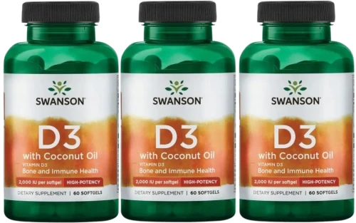 3 x D-3 with Coconut Oil - Witamina D-3 2000IU z olejem z kokosowym 60kaps, Swanson.webp