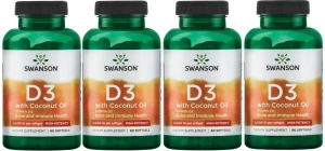 4 x D-3 with Coconut Oil - Witamina D-3 2000IU z olejem z kokosowym 60kaps, Swanson