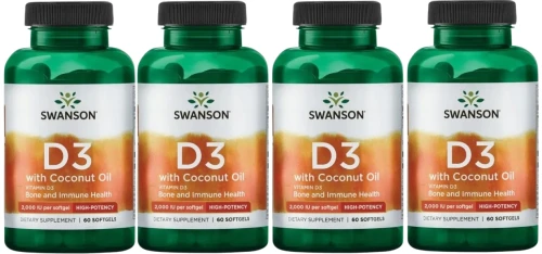 4 x D-3 with Coconut Oil - Witamina D-3 2000IU z olejem z kokosowym 60kaps, Swanson.webp