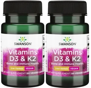 2 x Viamins D3 & K2 - Witamina D3 2000IU & K2 75mcg 60vcaps, Swanson