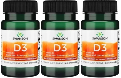 3 x D3 Vitamin D3 - Witamina D-3 1000IU 60 kaps, Swanson.webp
