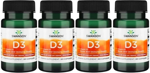 4 x D3 Vitamin D3 - Witamina D-3 1000IU 60 kaps, Swanson.webp