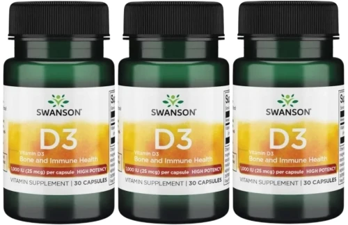 3 x D3 Vitamin D3 1000 IU - Witamina D-3 1000IU 30 kaps, Swanson.webp
