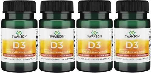 4 x D3 Vitamin D3 1000 IU - Witamina D-3 1000IU 30 kaps, Swanson.webp