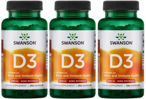 3 x D3 Vitamin 1000IU - Witamina D-3 1000IU 250kaps, Swanson.webp