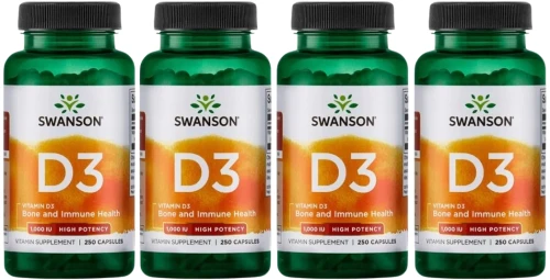 4 x D3 Vitamin 1000IU - Witamina D-3 1000IU 250kaps, Swanson.webp