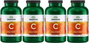 Zestaw 4x Swanson C - Vitamin C with Rose Hips - Witamina C500 + dzika róża 400 kapsułek - Odporność Skóra Kości Ścięgna