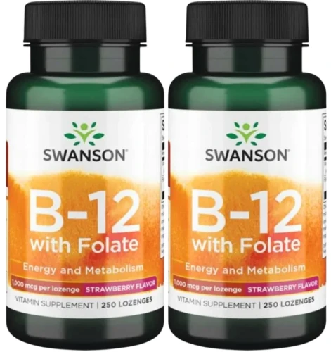 2 x B-12 with Folate - Witamina B-12 1000mcg 250 do ssania, Swanson.webp
