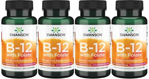 4 x B-12 with Folate - Witamina B-12 1000mcg 250 do ssania, Swanson.webp
