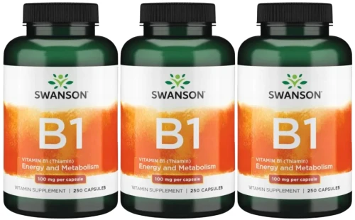3 x B1 - Vitamin B1 (Thiamin) - Witamina B-1 100mg 250 kaps, Swanson.webp