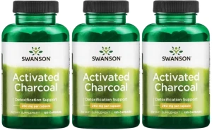 3 x Activated Characoal - Węgiel drzewny aktywny 260mg 120 kaps, Swanson