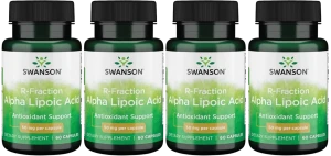 4 x Swanson R-Fraction Alpha Lipoic Acid - Kwas Alfa Liponowy 50mg 60 kapsułek - Prawidłowy Poziom Cukru Antyoksydant