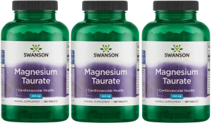 3 x Swanson Magnesium Taurate - Taurynian Magnezu 100mg 120 tabletek - Układ Nerwowy Zmniejszenie Uczucia Zmęczenia