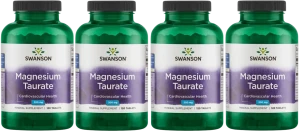 4 x Swanson Magnesium Taurate - Taurynian Magnezu 100mg 120 tabletek - Układ Nerwowy Zmniejszenie Uczucia Zmęczenia