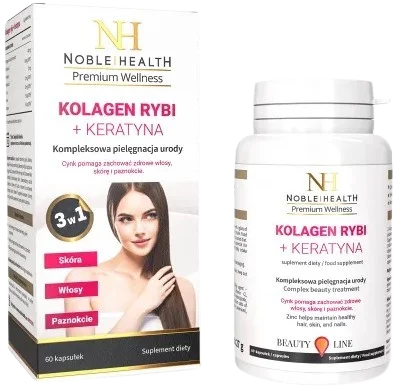 Kolagen rybi + keratyna 60 kaps,, Noble Health.webp
