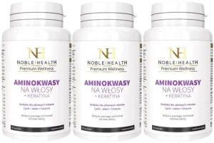 3 x Aminokwasy na włosy + keratyna 60 kaps., Noble Health