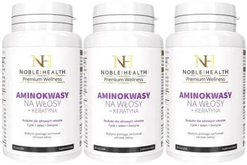 3 x Aminokwasy na włosy + keratyna 60 kaps., Noble Health.webp