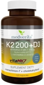 Witamina K2 MK-7 200 ug+ D3 2000IU 120 kapsułek, Medverita