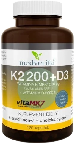 Witamina K2 MK-7 200 ug+ D3 2000IU 120 kapsułek, Medverita.webp