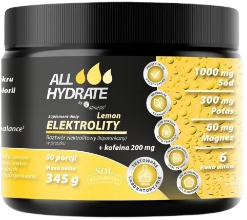 Elektrolity Lemon + Kofeina 200mg, 345g, 50 porcji, Aliness.webp