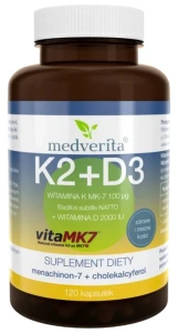 Witamina K2 MK-7 100 ug + D3 2000IU 120k, Medverita