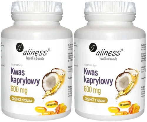 2 x Kwas kaprylowy (60% C8) 600 mg x 90 caps, Aliness.webp