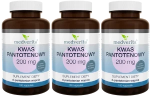 3 x Medverita Kwas Pantotenowy 200 mg 180 kapsułek - Umysł Koncentracja Zmęczenie