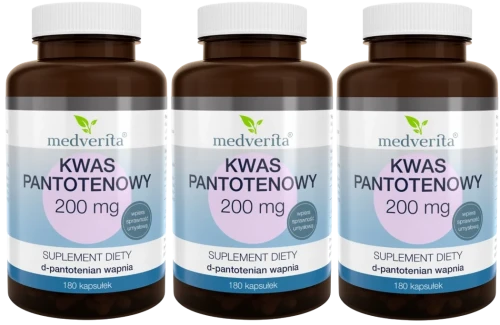 3 x Kwas pantotenowy 200 mg 180 kapsułek, Medverita.webp