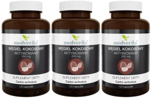 3 x Węgiel kokosowy aktywny 200 mg 120 kaps, Medverita