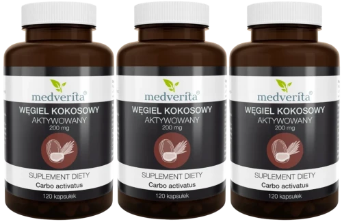 3 x Węgiel kokosowy aktywny 200 mg 120 kaps, Medverita.webp