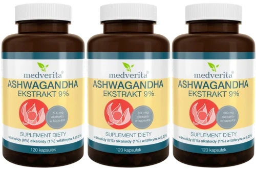 3 x Ashwagandha 9% 120 kapsułek, Medverita.webp