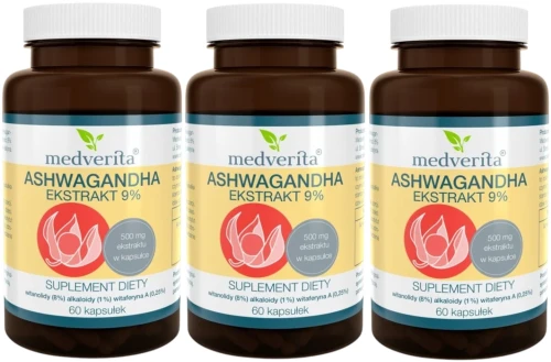 3 x Ashwagandha 9% 60 kapsułek, Medverita.webp